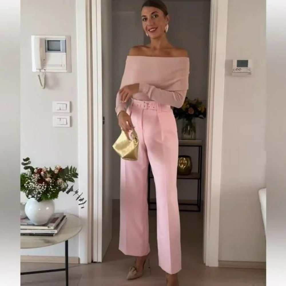 ZARA WIDE LEG BELTED PANTS